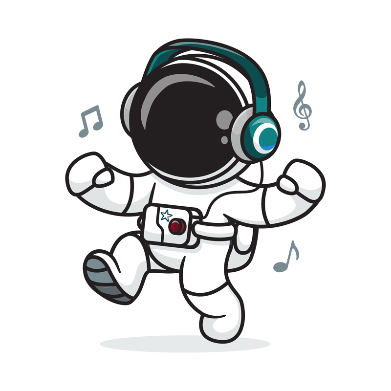 Astronaut Rebecca Teammitglied sternloscreative® / astronautin tanzt mit kopfhörer am kopf